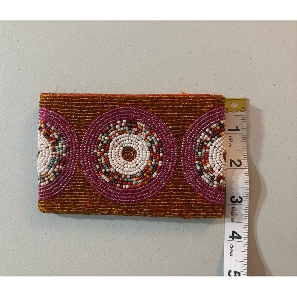 Small Beaded Purse Wallet Zip Closure Colorful Boho Orange Purple Pink Cute - Picture 3 of 8